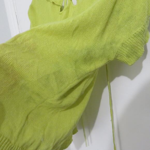 MOTH Antrhopologie Womens Sz M Green Knit Short Sleeve Top Bow Tie Back Linen - Picture 4 of 9